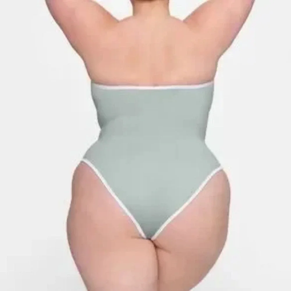 SKIMS Sporty Zipper Swim Strapless One Piece Pacific Blue 3X Plus Size NWT